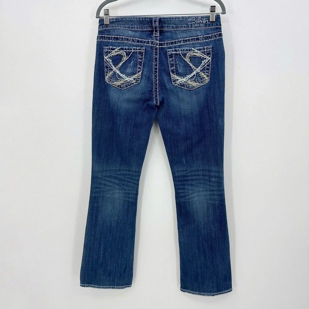 Silver Jeans Aiko Bootcut Sz 29x31 Medium Wash Low Rise Zip Fly Stretch Contrast